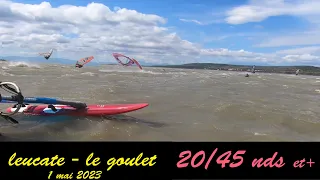 windsurf leucate le goulet - 1 mai 2023 - saut, chute et matos s envole - vent 20/45 nds