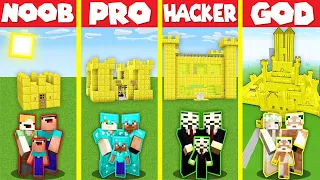 Minecraft Battle: GOLD CASTLE BASE HOUSE BUILD CHALLENGE - NOOB vs PRO vs HACKER vs GOD / Animation