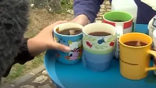 Boris Johnson handed out a tray with tea to reporters