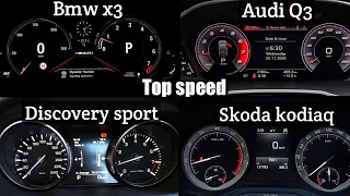 Bmw x3 Vs Audi Q3 45 tfsi Vs Discovery sport vs Skoda kodiaq Speed comparison | acceleration battle