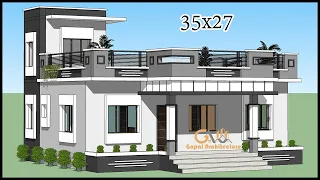 35'-0"x27'-0" 3D House  Design | Low Cost Village House Design | Gopal Architecture