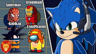 TODOS LOS HEROES EN AMONG US *MUY EPICO* 😱 | VIDEOREACCION ANIMACION SONIC LA PELICULA LEON PICARON