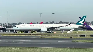 Thai, Cathay & Vietnam A350, United B787-9 & B777-300 & Qantas A330 depart Sydney on 34R