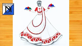 A Beautiful Traditional Girl Celebrating Holi Drawing || Easy drawing of happy holi || holi drawing