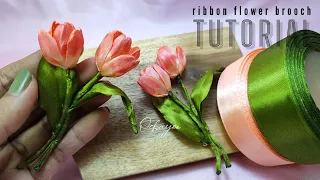 DIY tulips brooch/how to make satin ribbon flower