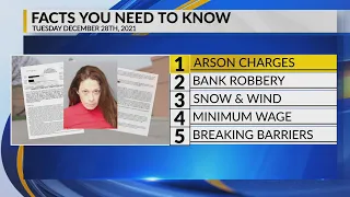 KRQE Newsfeed: Arson charges, Bank robbery, Snow & wind, Minimum wage, Breaking barriers