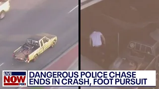 Dangerous police chase: Stolen truck drives wrong way, narrowly missing cars | LivenOW from FOX