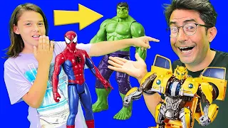 Spiderman, Bumblebee ve Hulk kayboluyorlar! Süper Kahramanlar ile oyun. Erkek çocuklar için video