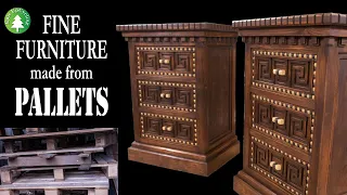 A Pair of Ornate Bedside Cabinets made from Pallets and Scrap