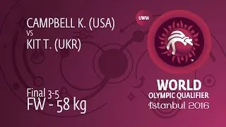 BRONZE FW - 58 kg: T. KIT (UKR) df. K. CAMPBELL (USA), 4-3