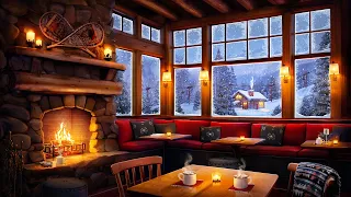 Cozy Ski Lodge Cafe: Warm Winter Jazz Playlist, Crackling Fire, & Coffee Shop Ambience