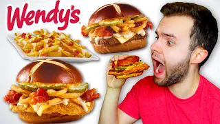 Trying Wendy's PRETZEL BACON PUB Full Menu! Fries, Chicken Sandwich + Cheeseburger REVIEW!