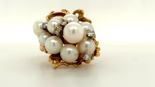 Vintage pearl estate ring in 18K yellow gold. US size 7.