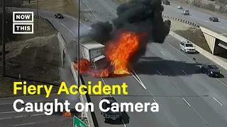 Truck Driver Escapes Terrifying Fiery Crash on Highway