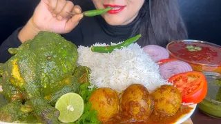 ASMR EATING WHOLE CHICKEN CURRY+RICE+SPICY EGG CURRY+SALAD *FOOD VIDEOS*