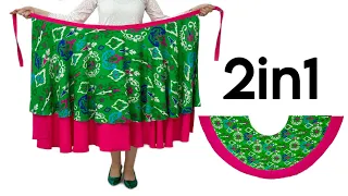 Cut in 5 Min 🌺 Very Easy Reversible Wrap Skirt Sewing 💚 2 Styles Wear