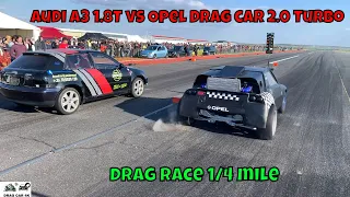 Audi A3 1.8T vs Opel Drag car 2.0 Turbo near crash - near misses drag race 1/4 mile 🚦🚗 - 4K UHD