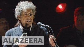 Bob Dylan collects Nobel Prize award