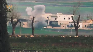 FSA blowing up group of Assad regime fighters and regime ATGM position with ATGM in Aleppo