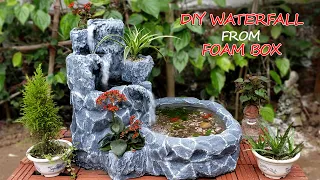 Amazing Ideas - Make Beautiful Waterfall From Foam Box and Cement - For Your Garden