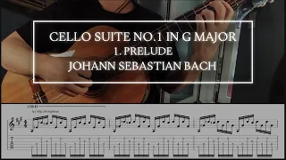 Bach, Cello Suite No.1 in G major, BWV 1007, Prelude [ Fingerstyle Guitar Playalong × TAB ]