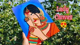 Lady Canvas painting with clay // beautiful lady wall hanging craft