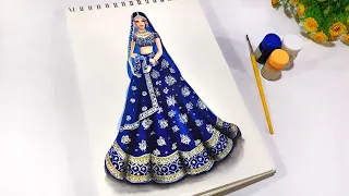 Bridal Lehenga Illustration | how to draw wedding Lehenga..