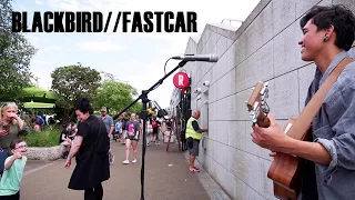 busking: blackbird-fastcar / the beatles-tracy chapman