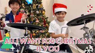 All I Want for Christmas is You - drum cover by Ashton (age 9) ft. Ashwyn (age 6)