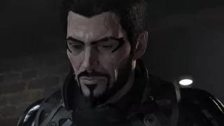 Adam Jensen takes a swig of whiskey