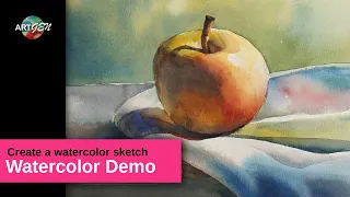 Demonstration of creating a watercolor sketch of an apple.