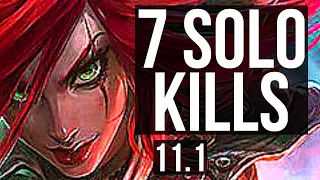 KATARINA vs YASUO (MID) | 7 solo kills, 1.7M mastery, 600+ games, Dominating | KR Diamond | v11.1