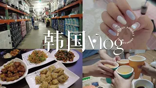 韩国vlog| 跟男朋友去逛costco|又在大林吃中餐啦～｜做了新美甲💅｜养狗的每月固定花费💸｜跟朋友们在家小酌