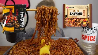 BLACK BEAN NOODLES ft. SPICIEST GREEN ONION KIMCHI IN THE WORLD (This Or That) ep. 3 l MUKBANG