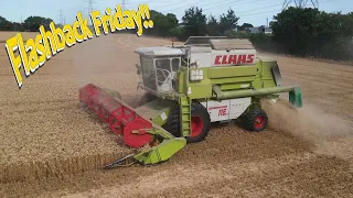 4k FF32 Claas Dominator 116CS combine harvester cutting wheat in Suffolk