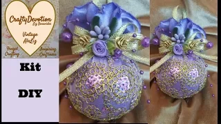 Diy, 5 Minute Crafts, Fabric Christmas Bauble Ornament, Lavender Purple decor, Shabby Chic