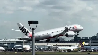 Shanghai & Jetstar B787s, Cebu & Qantas A330s & Singapore A380-841 depart Sydney on 34L