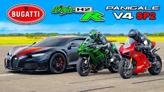 Bugatti Chiron SS VS Kawasaki H2R VS Ducati Panigale SP2