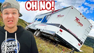 Camper Nearly Rolls Off Cliff Disaster Recovery In Rain!