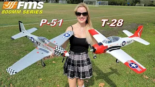 FMS 800mm T-28 & P-51 Grass Flights, hand launches, setup tips w/ CNHL Packs