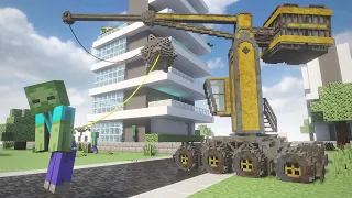 Wrecking Ball Crane Car in Realistic MINECRAFT Modern City in TEARDOWN