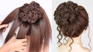 drop dead gorgeous hairstyle for gown | high bun hairstyle | rose bun hairstyle | hairstyle