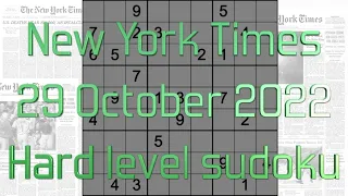 Sudoku solution – New York Times sudoku 29 October 2022 Hard level