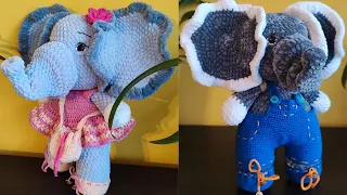 Слон крючком из плюшевой пряжи (2 часть), одежда для слонят, МК слоник крючком легко и быстро.