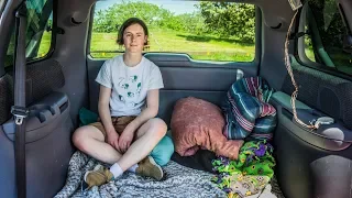 minimalist living the van life, in a 700$ stealth minivan camper conversion. 🚙