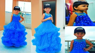 Kids party wear ruffles gown cutting & stitching // Telugu//1000/-Rs buget//🤑🤑🤑🤑🤑