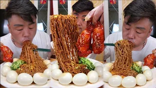 MUKBANG ASMR | Eat Chicken wings wrapped rice With Soy Sauce Fried Noodles And Eggs 5