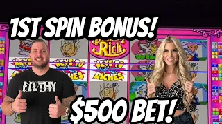 FIRST SPIN BONUS ON STINKIN RICH AND ACCIDENTALLY DID A $500 BET!