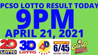 9PM PCSO LOTTO RESULT TODAY APRIL 21, 2021 2D 3D 4D 6/45 6/55 Ez2 Swertres