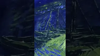 Ships moving in Starry Night over the Rhine - Van Gogh Immersive Experience